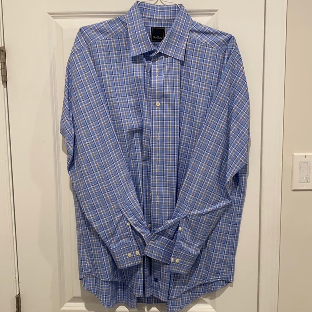 David Donahue plaid dress shirt 17.5 32/33